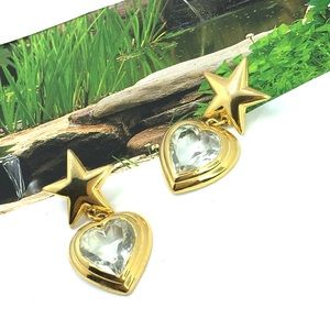 Heart crystal ⭐️ star gold tone dangle Earrings